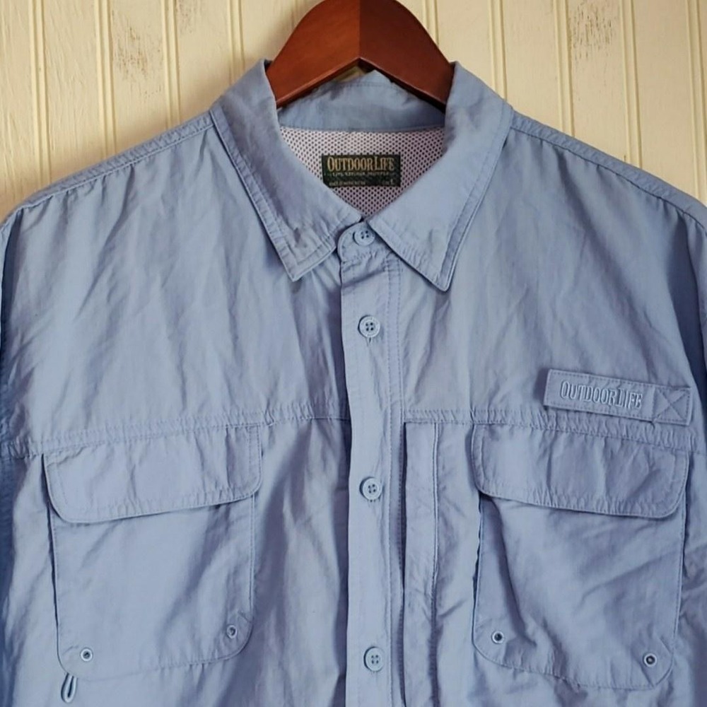 Outdoor Life Shirt Mens Large Blue Solid Long Sleeve Fishing Button Up Vented